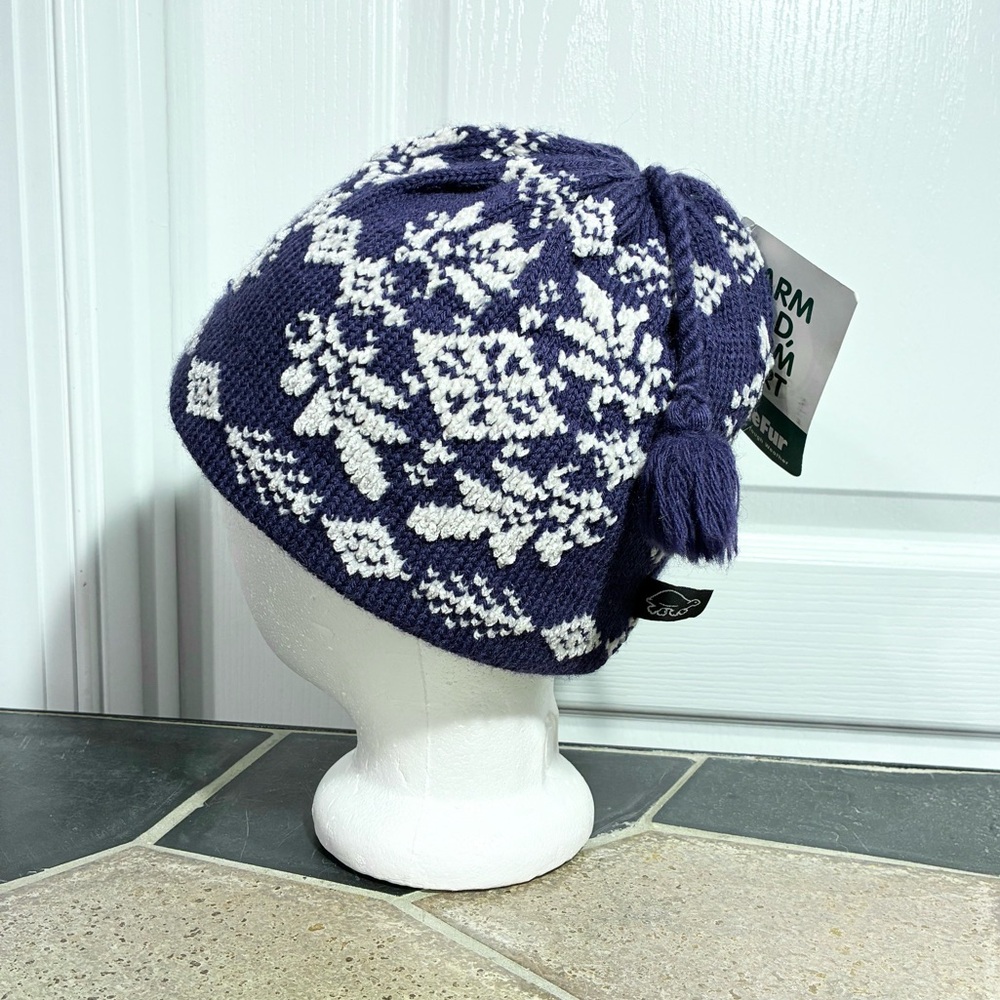 NWT Turtle Fur Fair Isle Snowflake Braided Tassel Wool Knit Beanie USA MADE